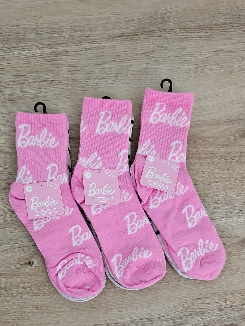 Barbie Pink Logo Crew Socks - Trio Pack 6 pairs